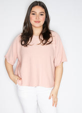 Strikbluse med kort ærme